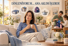 Dinlenirken işlerini düşünen anne